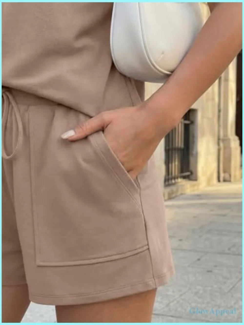 Two Piece Short Set Cap Sleeve Drawstring Summer Sweatsuit with Pocket